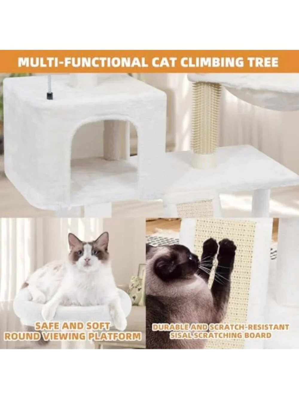 Cozy 3-Tier Grey Cat Tree Tower with Hammocks - Plush & Spacious 39.4